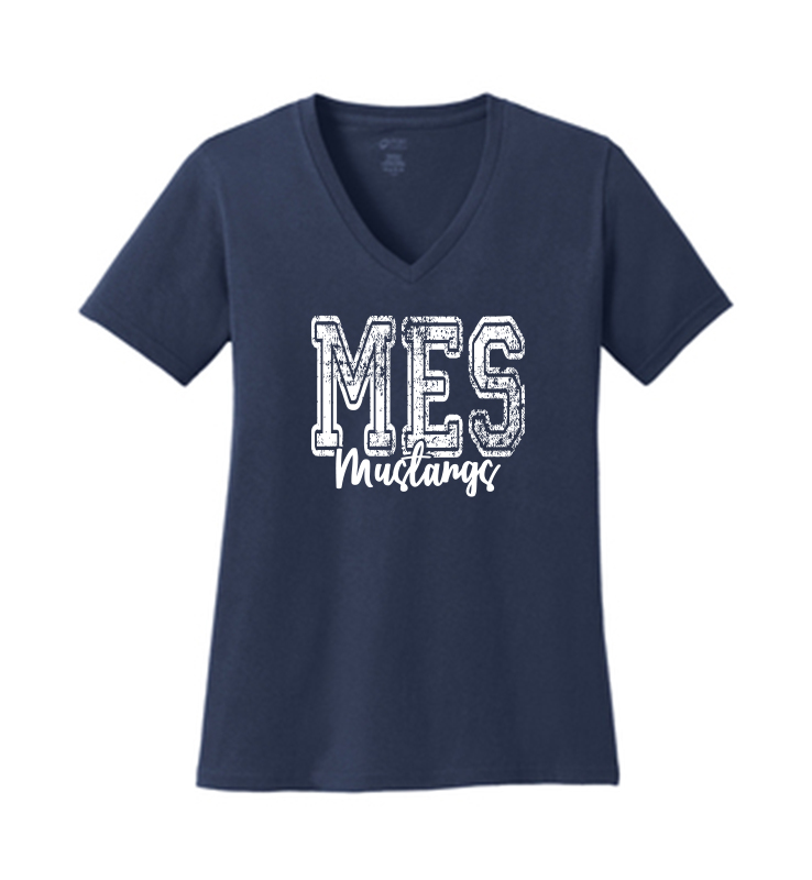 MES MUSTANGS LADY V-NECK NAVY TEE
