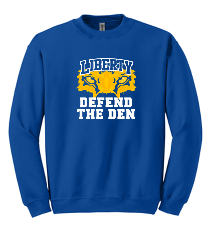 LIBERTY ATHLETIC BOOSTERS DEFEND THE DEN CREWNECK