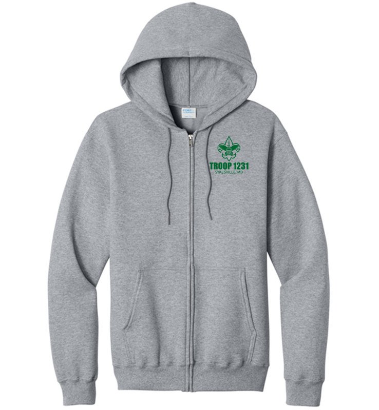 TROOP 1231 ATHLETIC HEATHER ZIP UP HOODIE