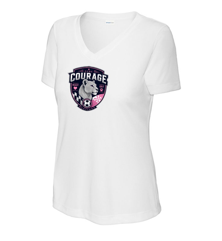 CCSC COURAGE WHITE LADIES PERFORMANCE V NECK