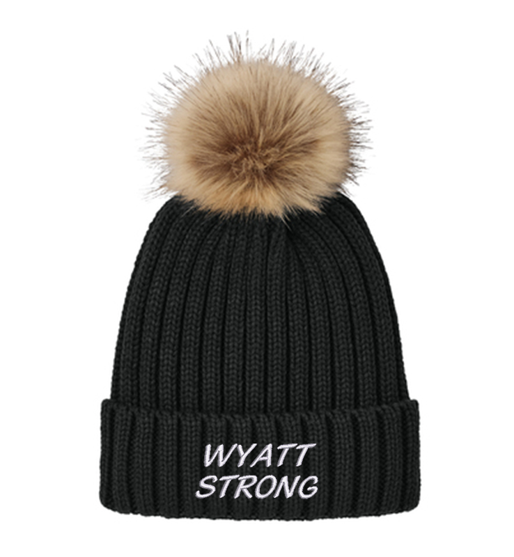 WYATT STRONG BLACK FAUX FUR POM BEANIE