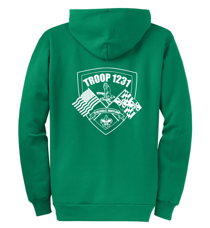 TROOP 1231 KELLY GREEN ZIP UP HOODIE