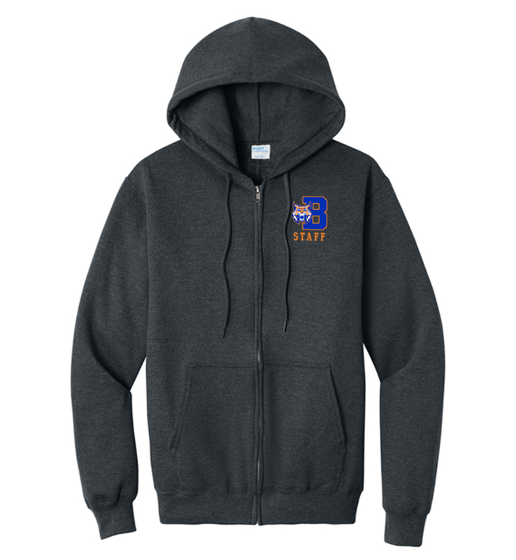 BOBCATS STAFF DARK HEATHER EMBROIDERED  ZIP UP HOODIE