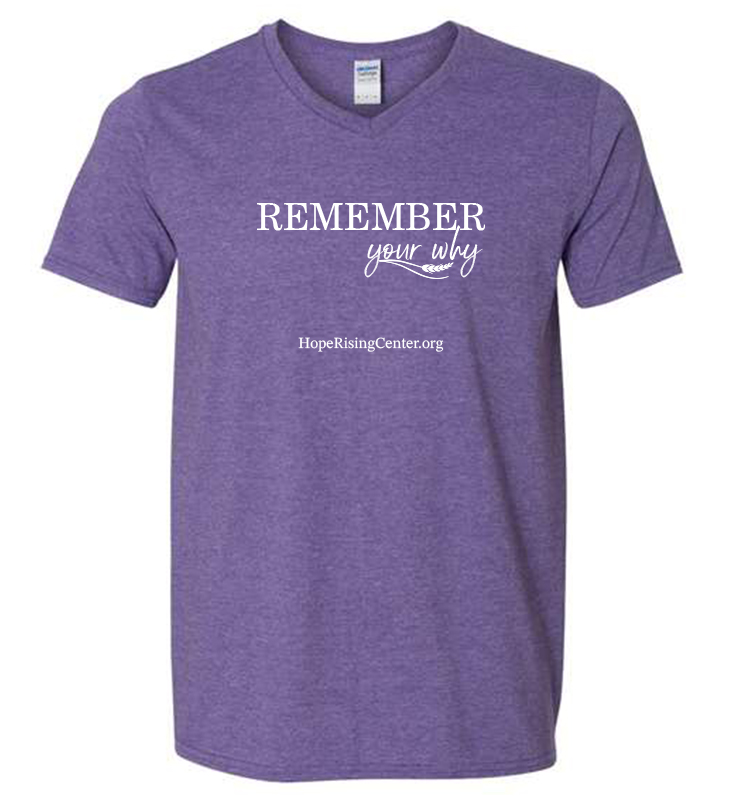 HOPE IS RISING REMEMBER YOUR WHY V-NECK HEATHER PURPLE TEE