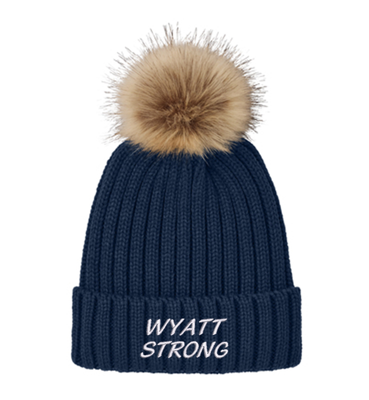 WYATT STRONG NAVY FAUX FUR POM BEANIE