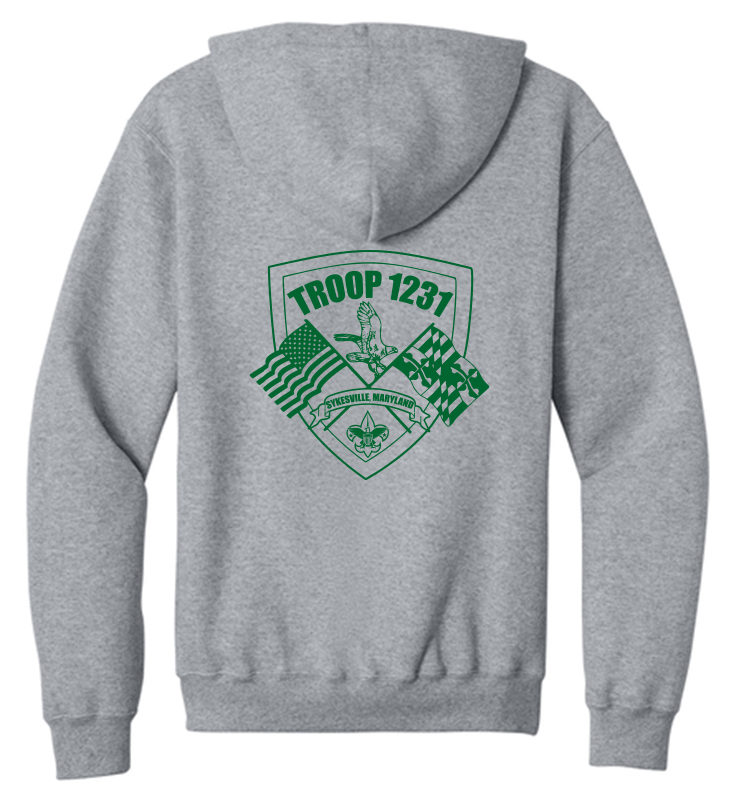 TROOP 1231 ATHLETIC HEATHER ZIP UP HOODIE