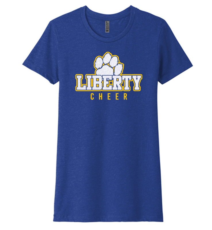 LIBERTY CHEER GLITTER LADIES ROYAL CVC TEE